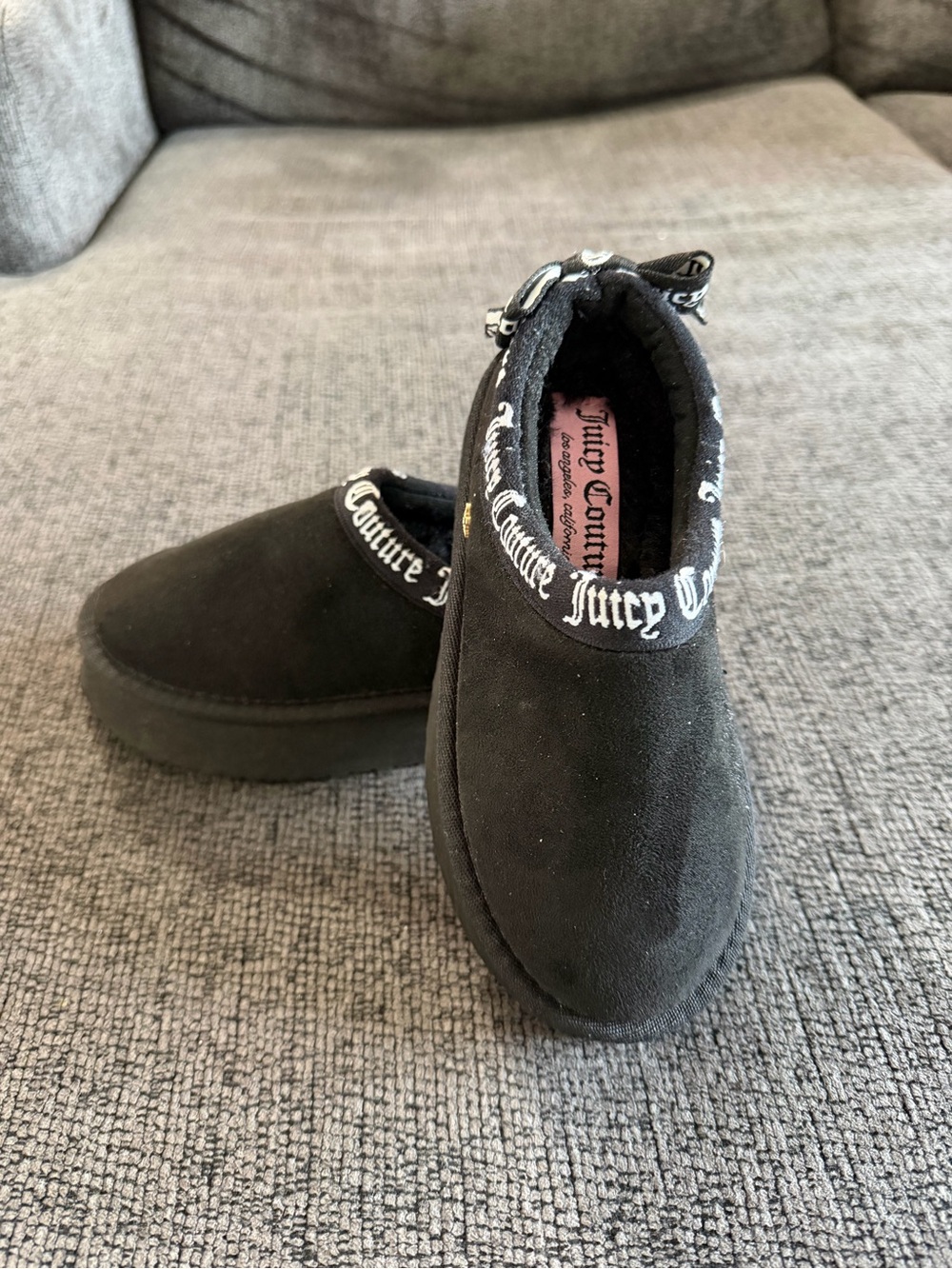 Juicy Couture Black Cozy Slip-On Booties with Branded Trim